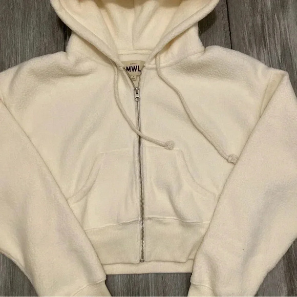 MWL Madewell Sherpa Zip-Front Drawstring Hoodie Sweatshirt Size M Cropped - Picture 4 of 11